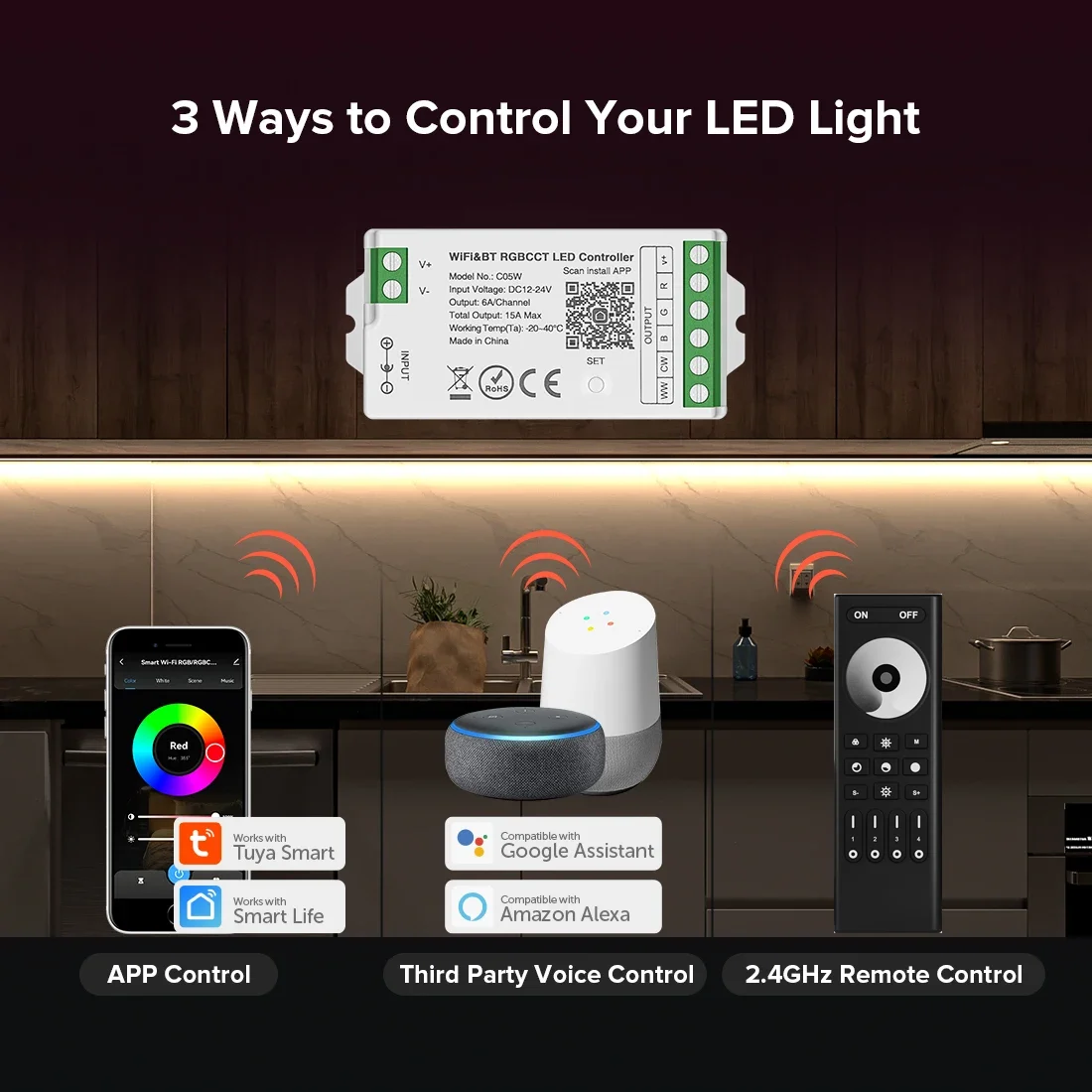 Tuya WiFi LED Controller Kits Smart Alexa Google Home CCT RGB RGBW Dimmer LED Light Strip Bluetooth Voice 2.4G Remote DC12V 24V