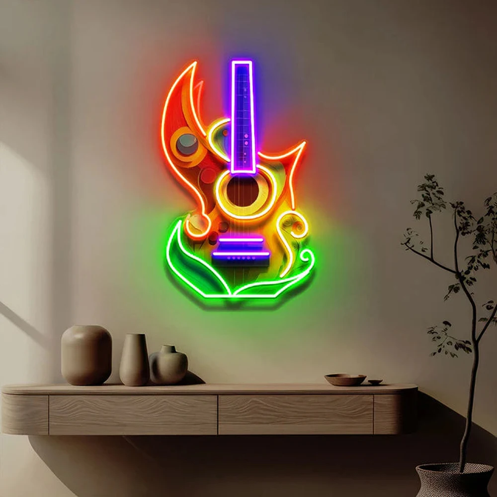 Colorful Guitar Painting Neon Light Sign Home Decor House Wall Art Decor Studio Sign Living Room Home Bar Customized Light Signs