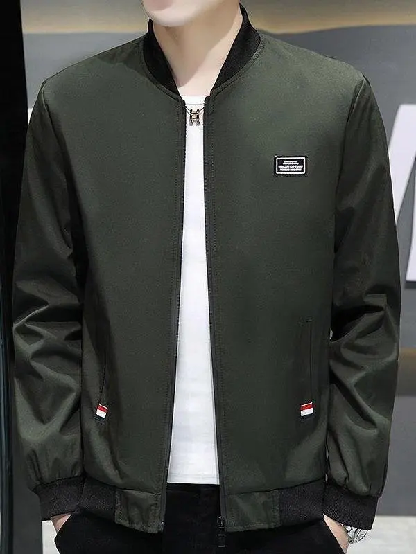 

Men's Slim Fit Baseball Jaet Thin Model Stand Collar Spring Autumn Faionable Korean Sle Youth Medium Age Outerwear