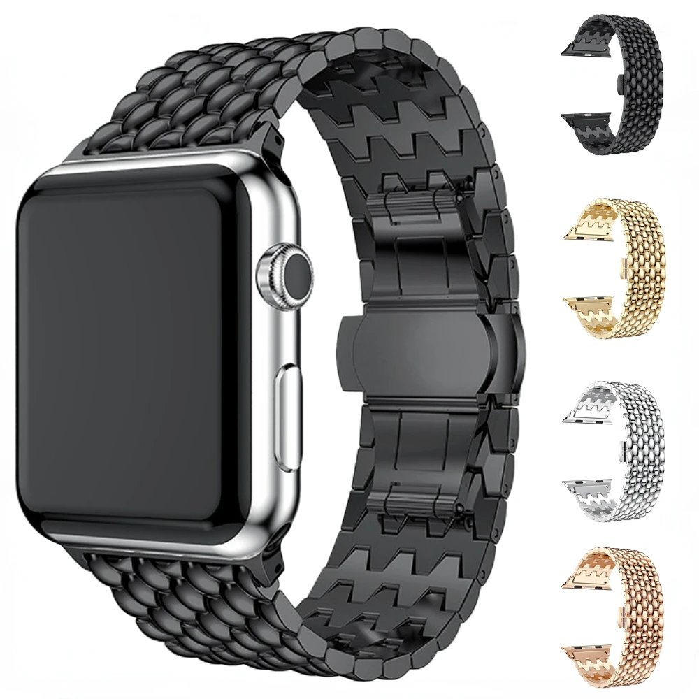 Stainless Steel Metal Strap for Apple Watch 49mm 45 41mm 44mm 40mm  42mm 38mm Dragon Pattern Wristband for Iwatch Series 87654SE