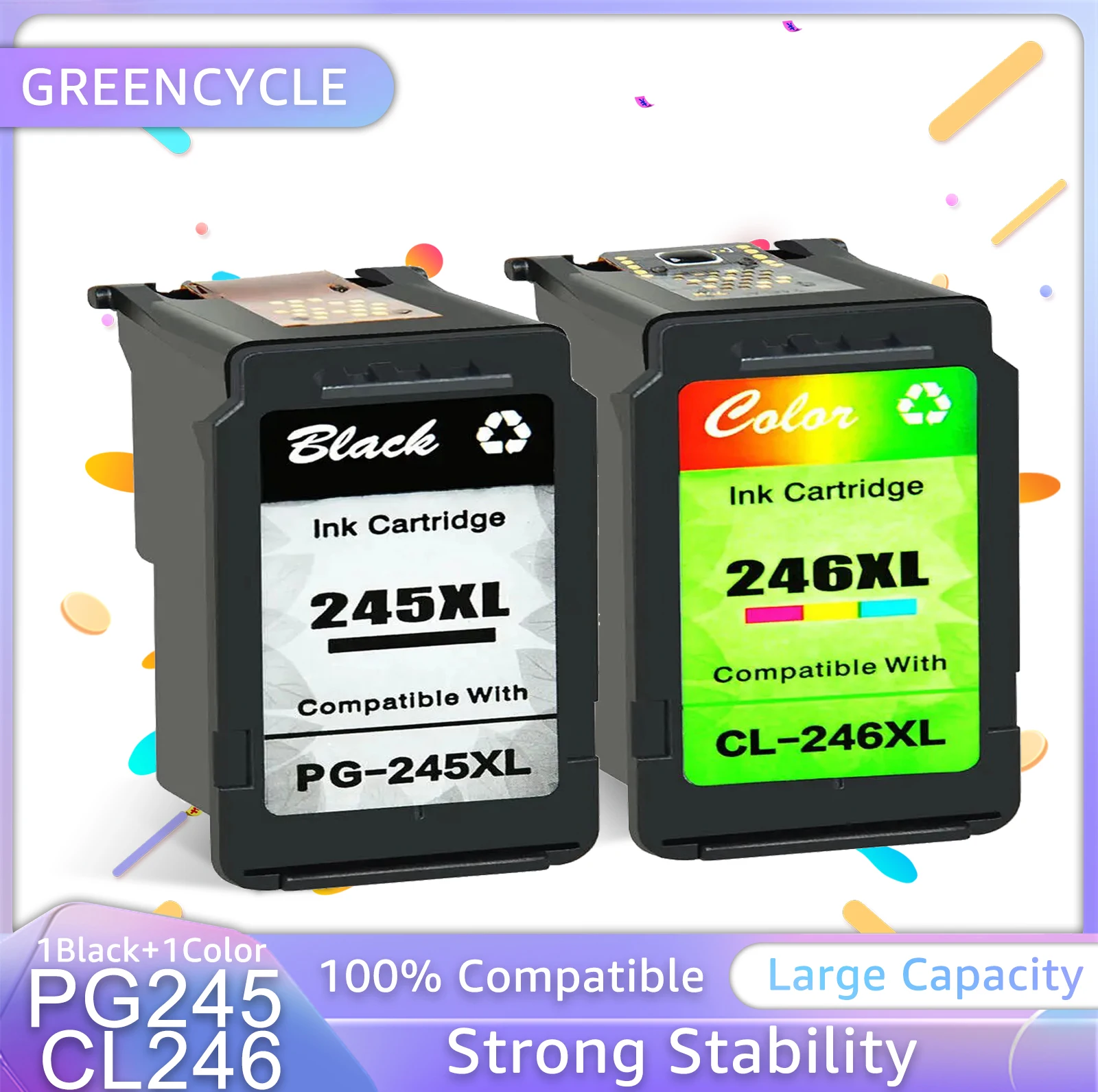 Greencycle Remanufactured High Yield Ink Cartridge Compatible for Canon PG-245XL CL-246XL for Pixma MX492 MG2522 MG2922 Printers