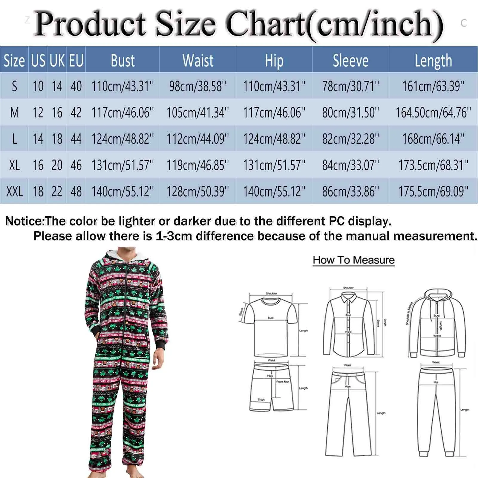 Men Christmas Wool Pajamas Solid Color Zipper Loose Hooded Jumpsuit Winter Warm One Piece Fleece Plush Sleepwear Clothes