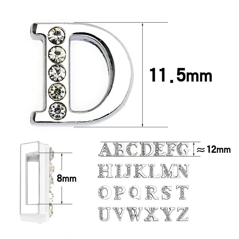 10pcs A-Z 8mm Half Crystal Slide Letters Charms For Bracelet Making Alphabet DIY Wristband Pet Collar Keychain Women Men Jewelry