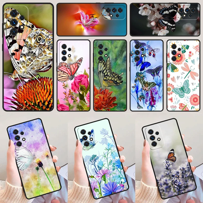 Butterfly Flower Insect Art For Samsung Galaxy A52 A72 A73 A20e A21S A50 A70 A11 A12 A42 A31 A40 A51 A71 A32 A80 A91 Phone Case