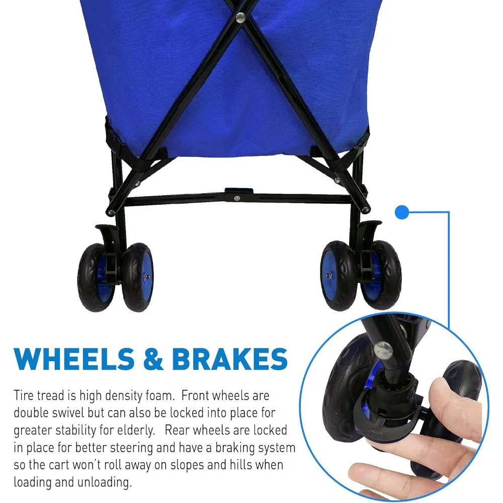 عربة تسوق قابلة للطي مع حقيبة قماش مقاومة للماء قابلة للإزالة وعجلات دوارة قفل للبقالة والغسيل