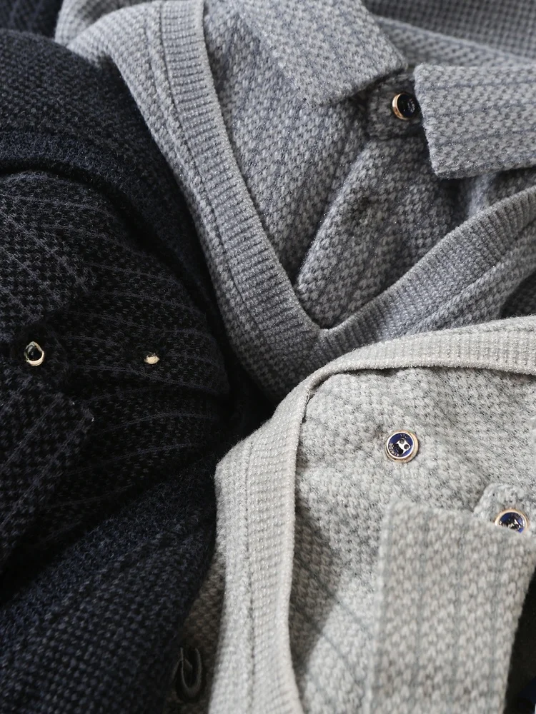 سترة محبوكة مكونة من قطعتين من Thiened للرجال بياقة irt وطبقة داخلية دافئة من مزيج القطن كاجوال Sle طويل Sve شريطي...