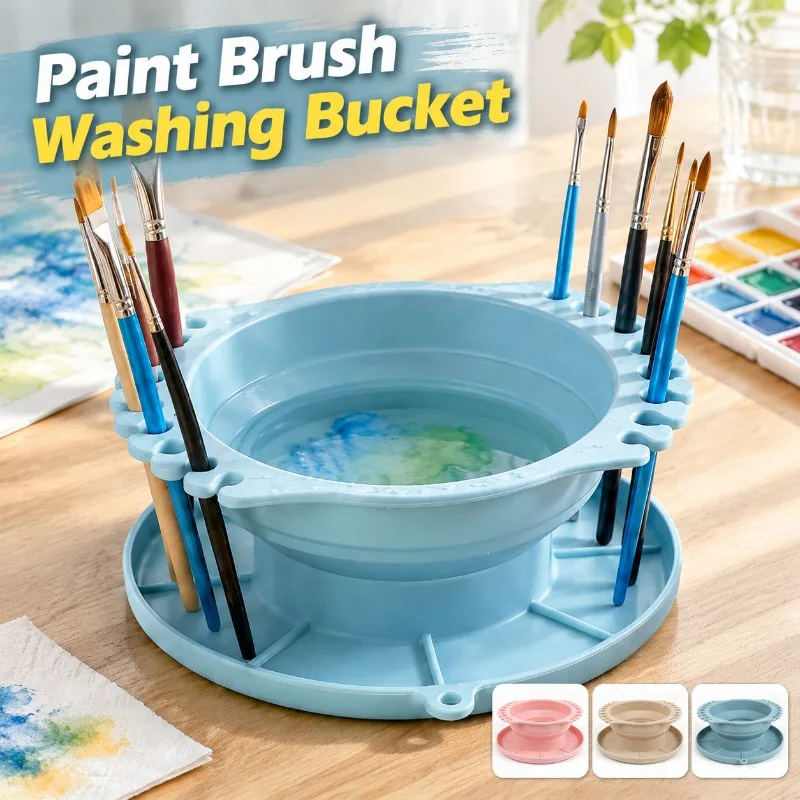 Silicone Foldable Paint Brush Washing Bucket, Multi-Functional Portable Pen Holder, Collapsible Water Container for Watercolor