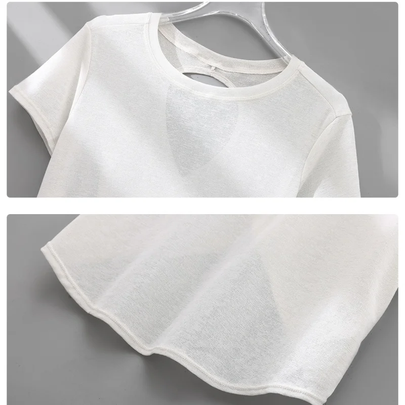 DRUR Gym Tops Women Lightweight Sweatshirt Summer Short Sleeve Quick Dry Fitness Running Tshirt Back Cross Hollow Yoga Wear New image 5