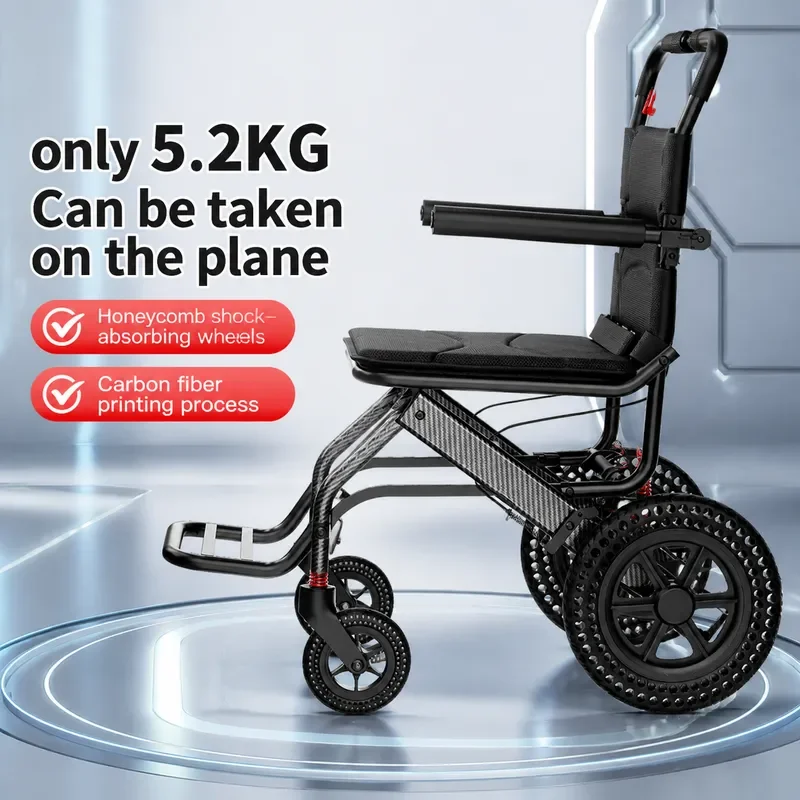 Foldable Ultra Light Wheelchair for Elderly Portable Travel Trolley Small Size Easy to Carry Outdoor Mobility Aid
