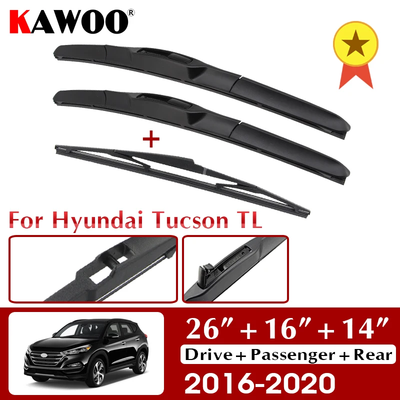 KAWOO Wiper Front & Rear Wiper Blades Set For Hyundai Tucson TL 2016 2017 2018 2019 2020 Windshield Windscreen 26\