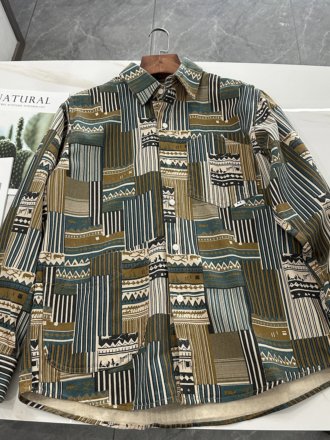 

Retro American Hunting irt Long Sve Casual Men's Baroque Print ket irt Jaet Trendy Loose Fit Cotton Youthwear