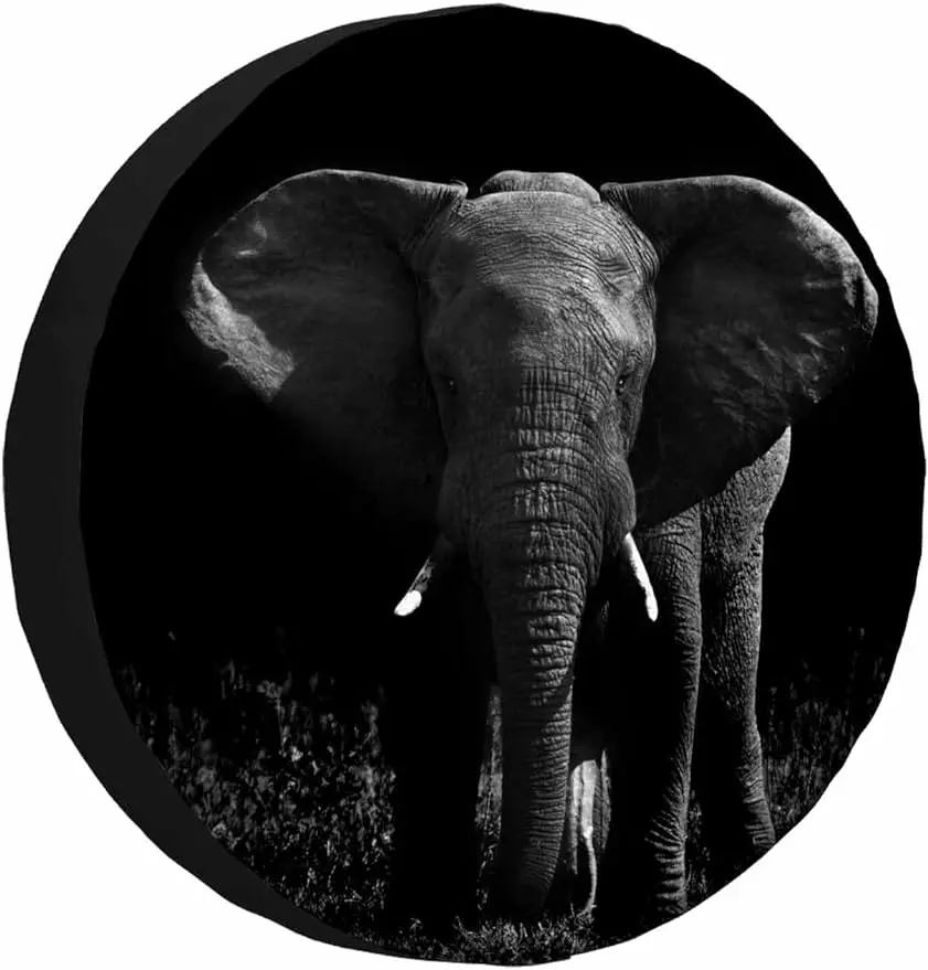 African Elephant Spare Tire Cover Animal Wildlife Face Head Portrait Water Universal Wheel Protectors Camper Tire Covers