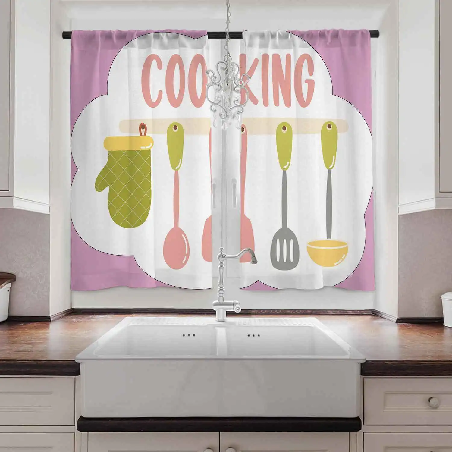 2 Panel Spoon Fork Kitchen Utensils Printed Curtains Kitchen Curtains Kitchen Blinds Window Curtains 75% Shading cortinas Drapes