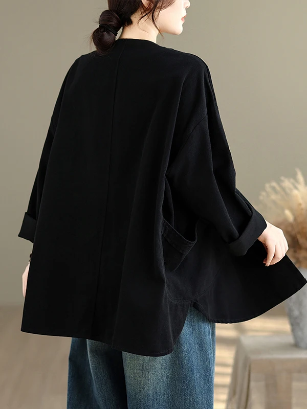 Retro sle ort comprimento v-ne casaco casual solto ajuste plus size cor outerwear feminino primavera outono aberto cardigan