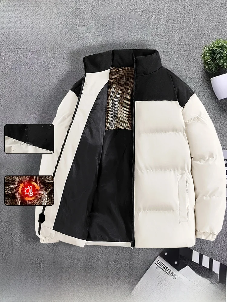 

Warmth Men's down Cotton Jaet Autumn Winter Faion Ci Sle Zipper Closure Long Sve Thiened Stand Collar Casual Wear