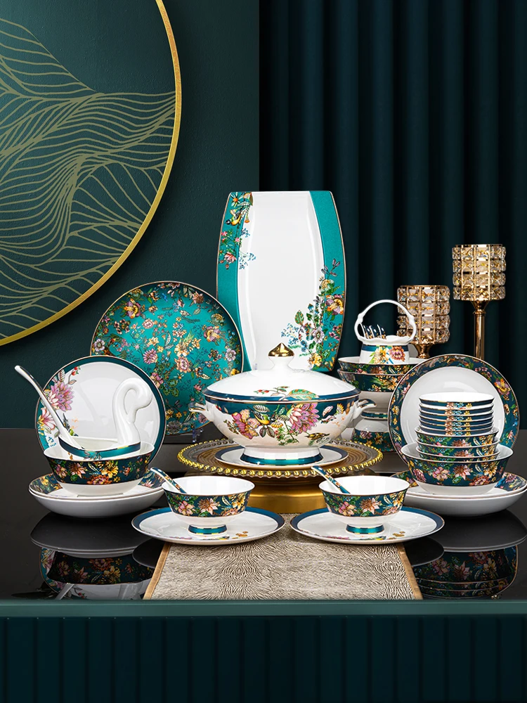 High-end Bone China Tableware Set, Home Move, Wedding Set, Complete Set of Bowls, Plates, Tableware, Tableware, Etc.
