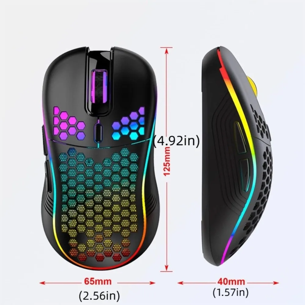 Adjustable DPI RGB Lighting Mouse Ergonomic Design Rechargeable Gaming Mouse Colorful Honeycomb Shell 2.4G Wireless Mouse