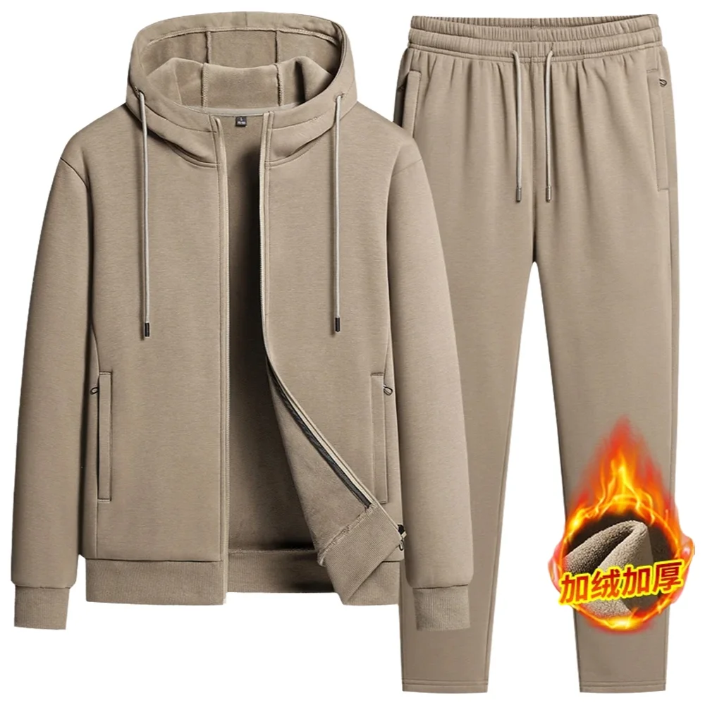Herfst- en wintervest met capuchon, fleece en verdikte tweedelige sportieve en modieuze set van puur katoen - afbeelding 2