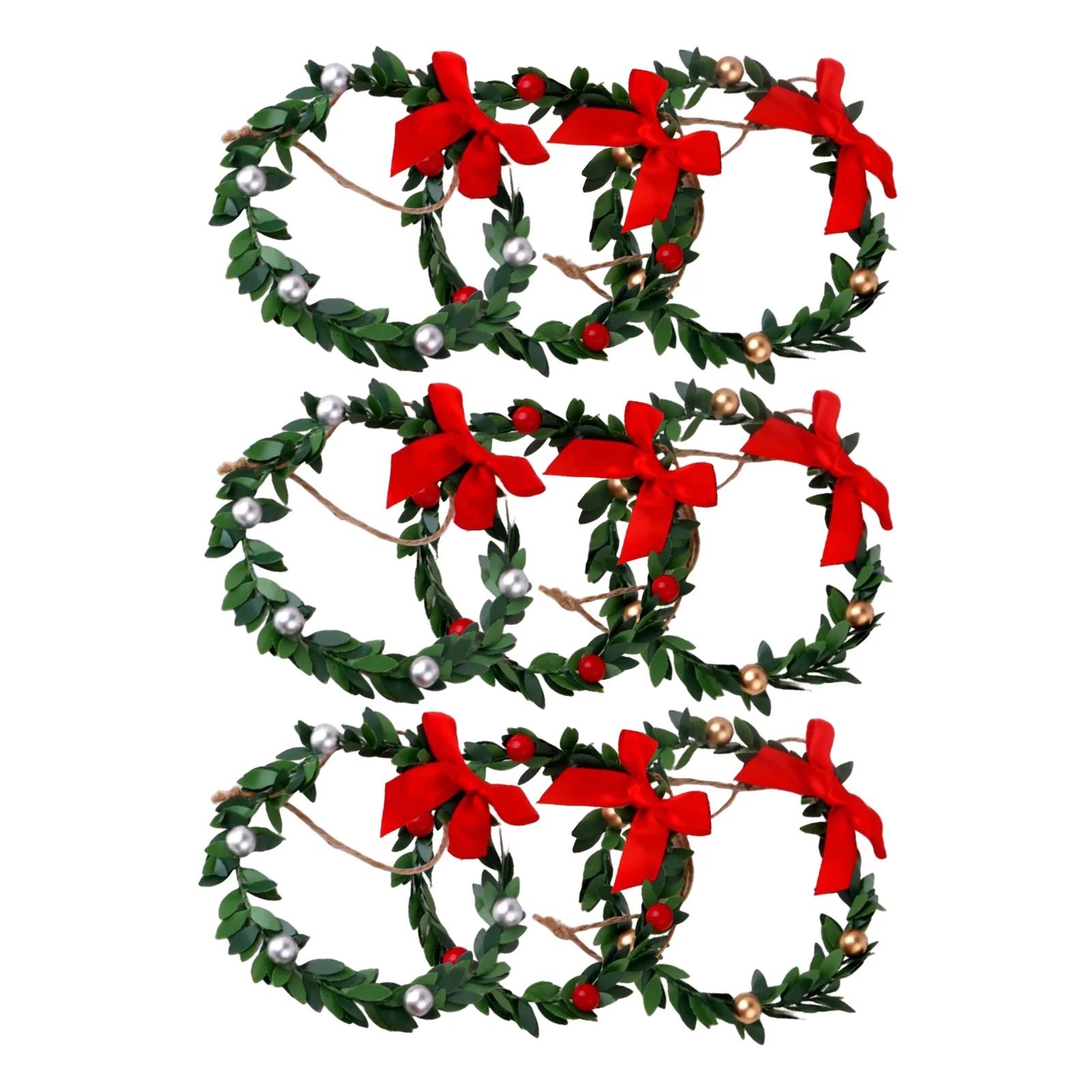 

Small Flower Wreath 9Pcs Holiday Mini Christmas Garland for Door Window Kitchen Cabinet Hanging Decoration Farmhouse Xmas Bows