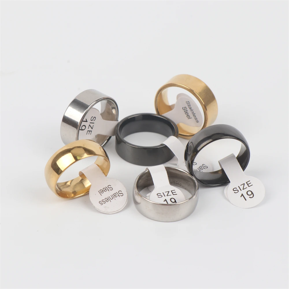 20Pcs/Lot Fashion Classic Smooth Spherical Stainless Steel Ring Couple Black Gold Silver Color Wedding Jewelry Gifts Wholesale