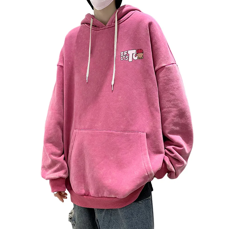 Pink Graphic Hoodie for All Genders Oversize Niche High Street Fashionable Ins Outerwear