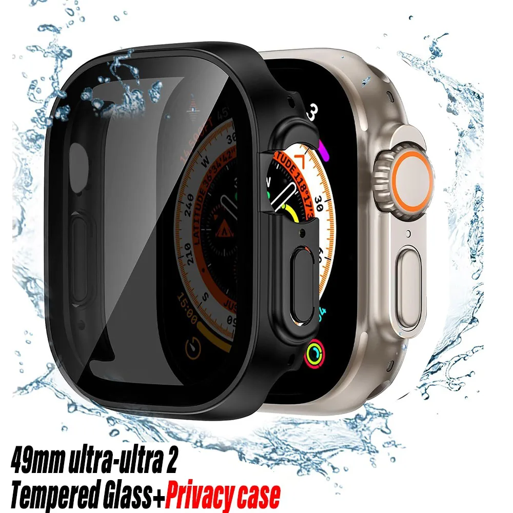 Gehärtetes Glas + Privatsphäre Hülle für Apple Watch Ultra 2 49 mm Anti-Spy Displayschutzfolie Abdeckung iWatch Serie Ultra49 mm Zubehör
