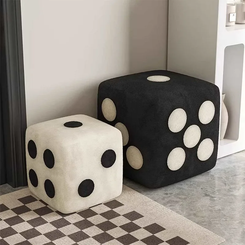 Dice Shaped Plush Ottoman With White Dot Pattern For Game Room Bedroom  Area Decorative Seating Cube