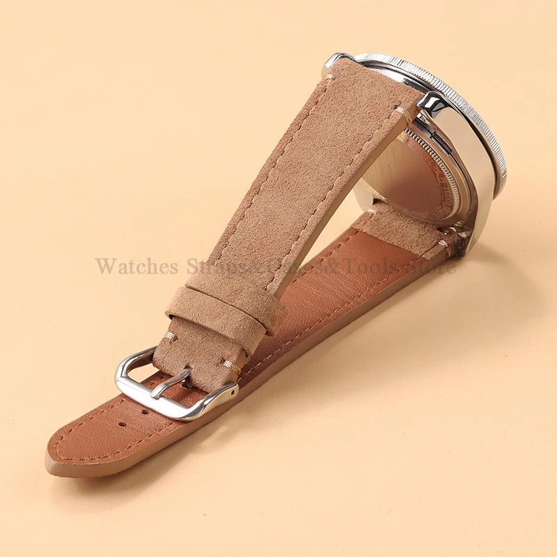 Soft Suede Genuine Leather Watch Band 20mm 22mm Vintage Strap Quick Release Cowhide Stitch Bracelet for Rolex Watch Accessories