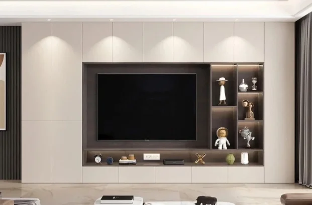 Factory custom luxury living room floating TV cabinet wooden background wall, household storage