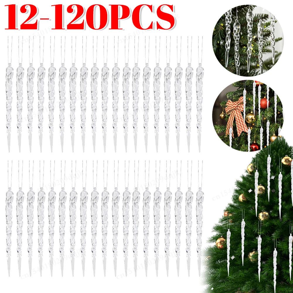 12-120pcs 13cm Christmas Simulation Ice Xmas Tree Hanging Ornament Fake Icicle Winter Party Christmas New Year Home Decoration