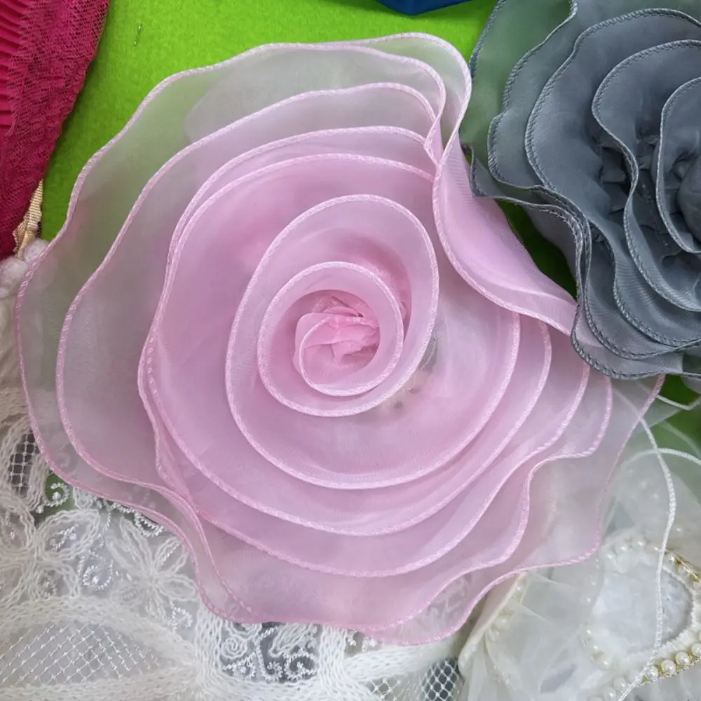 Handgemaakte Rozenbloem Patch Mode Kleding Jurk Hals Decoratie Broche Accessoires 3d Bloem Corsage Organza Diy Borst Bloem