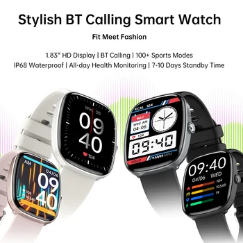 Bluetooth call Fitness Smart Watch 1.83 inch screen 100+ sports modes Heart rate monitoring IP68 waterproof Music Smartwatch