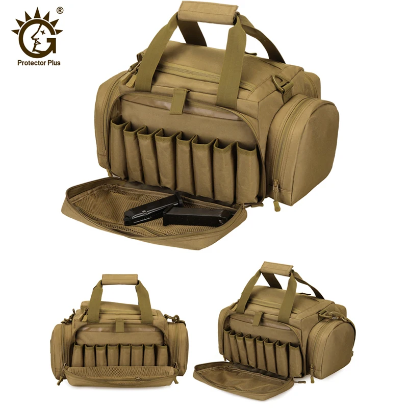 600D Waterproof Equipment Tactical Range Bag, Gun Shooting Pistol Case, Khaki Hunting Accessories, Tools Sling Bag