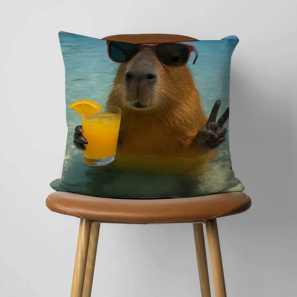 Cute Capybara Funny 30x30cm 45x45cm Pillow Case Decor Protective Covers Comfortable Soft For Sofa Living Room Home Office