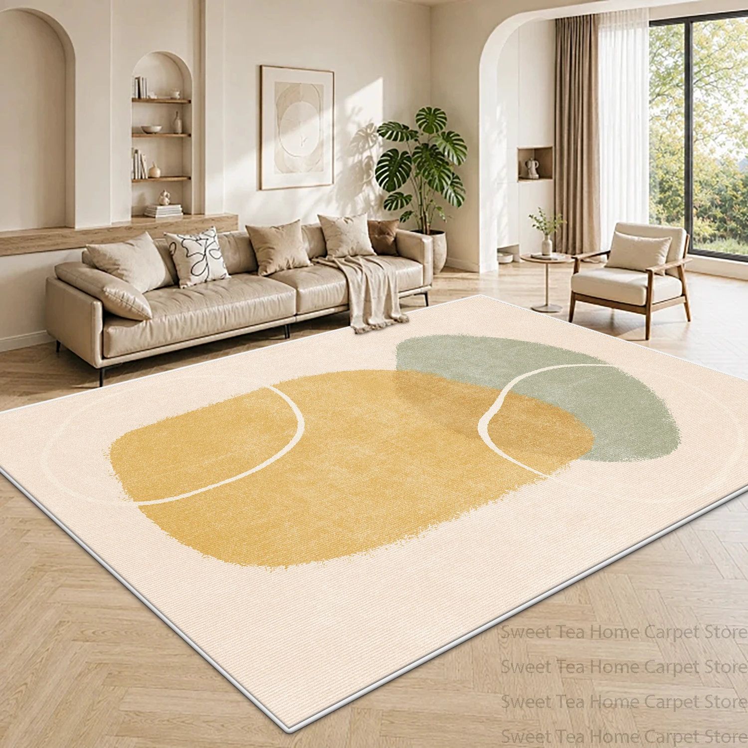 Ins Korean Abstract Style Large Rugs for Living Room Non-slip Washable Bedroom Aesthetic Mat Soft Fluffy Office Art Rug Custom