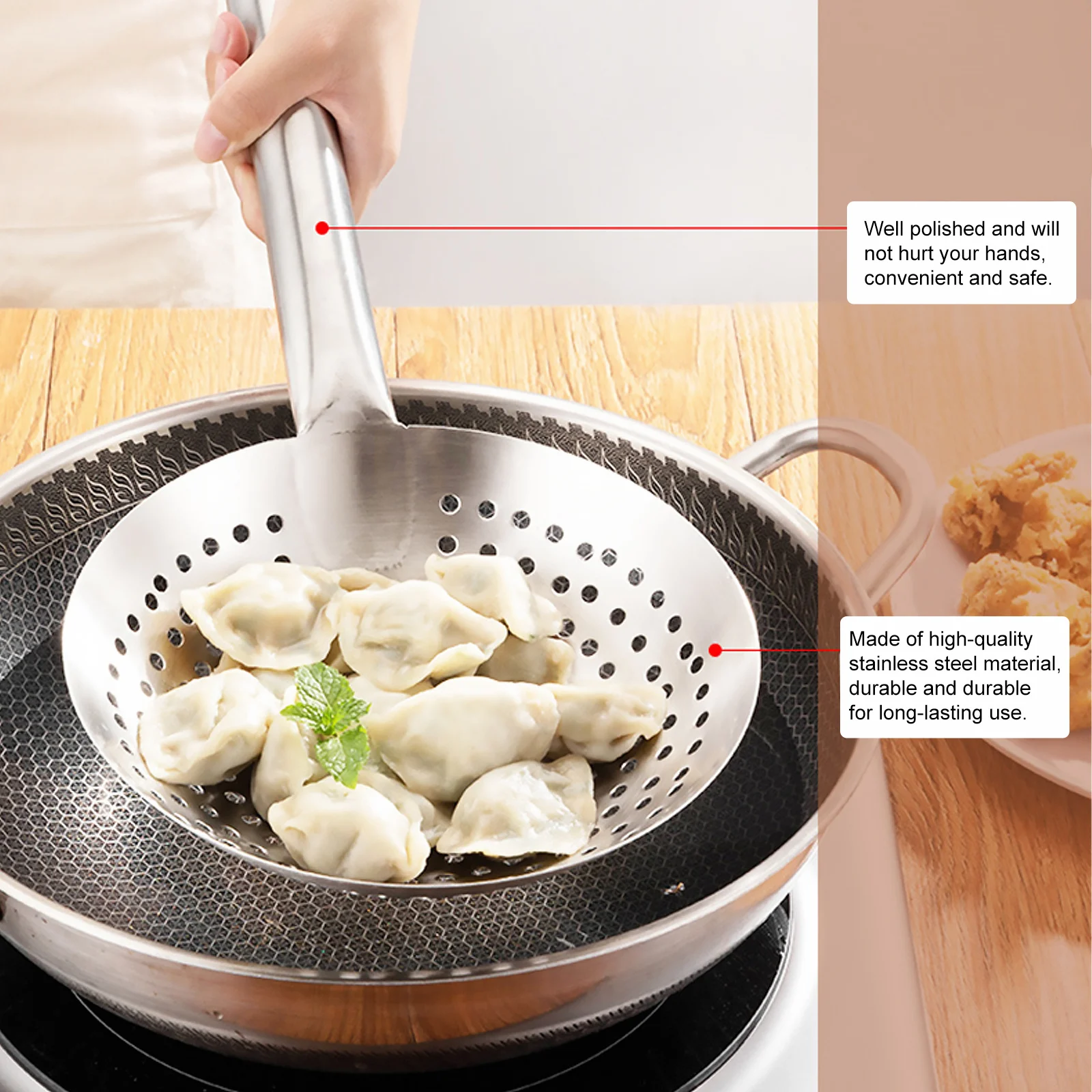 

Thick Stainless Steel Colander Filter Spoon Multi-Purpose Skimmer Ladle Kitchen Tool for Cooking Straining Oil Filtering