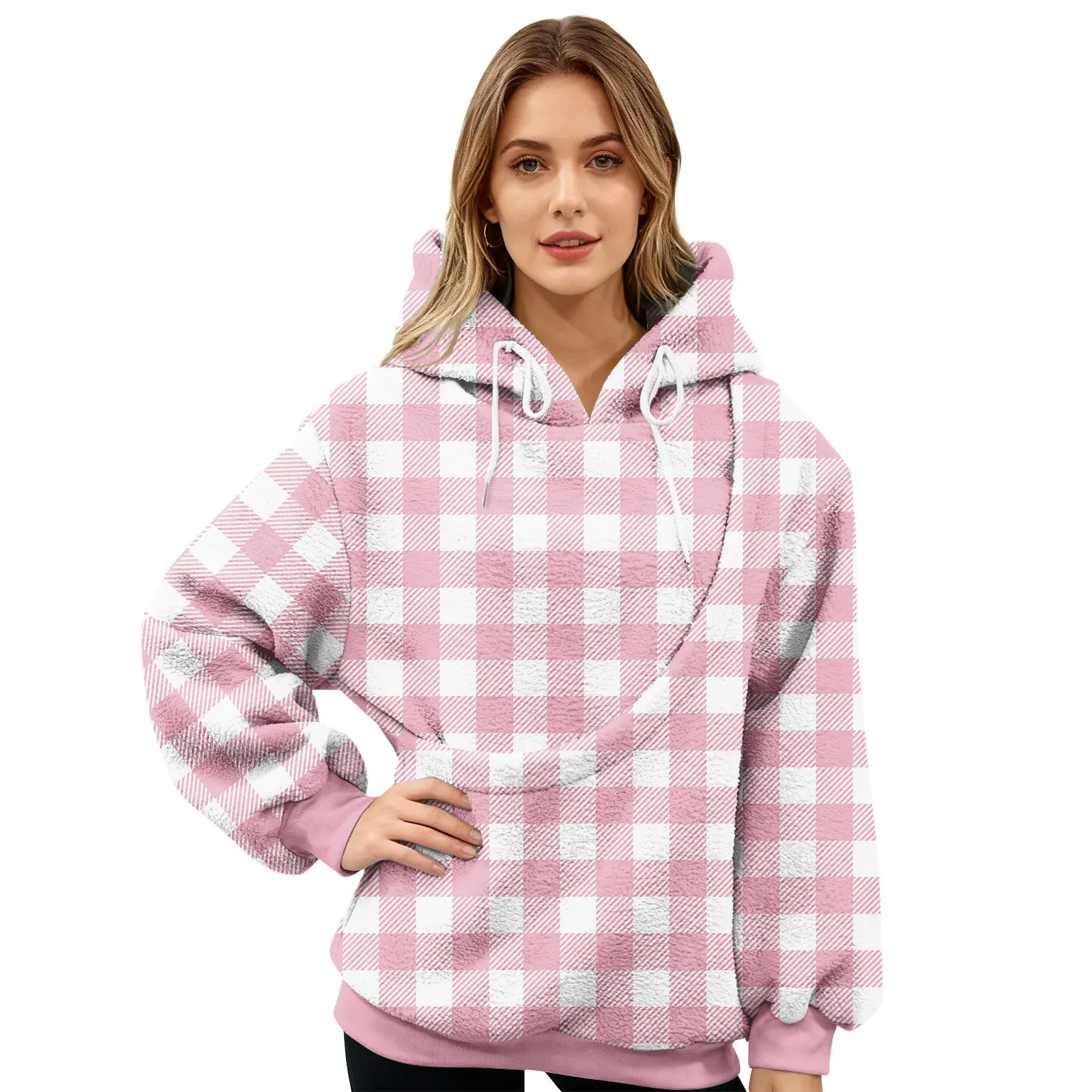 New Women'S Plaid Print Pullover Top Long Sleeve Sports Pet Bag Sports Shirt Pet Cat And Dog Pocket Holder Top Woman Clothing
