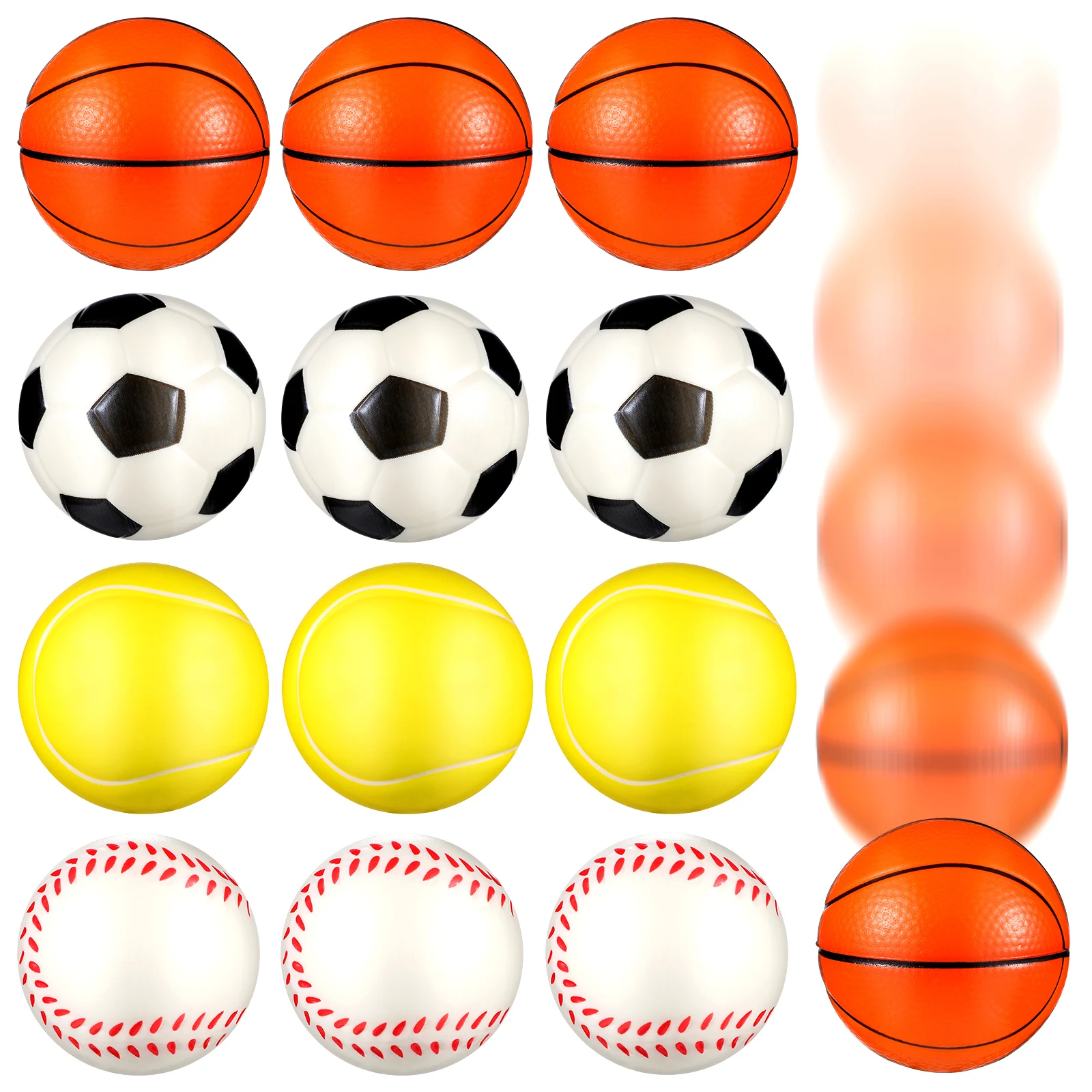 12Pcs PU Stress Balls Sports Squeeze Relief Balls Soccer Basketball Tennis Baseball Party Favors Squeeze Toys Fidget Stress Toys