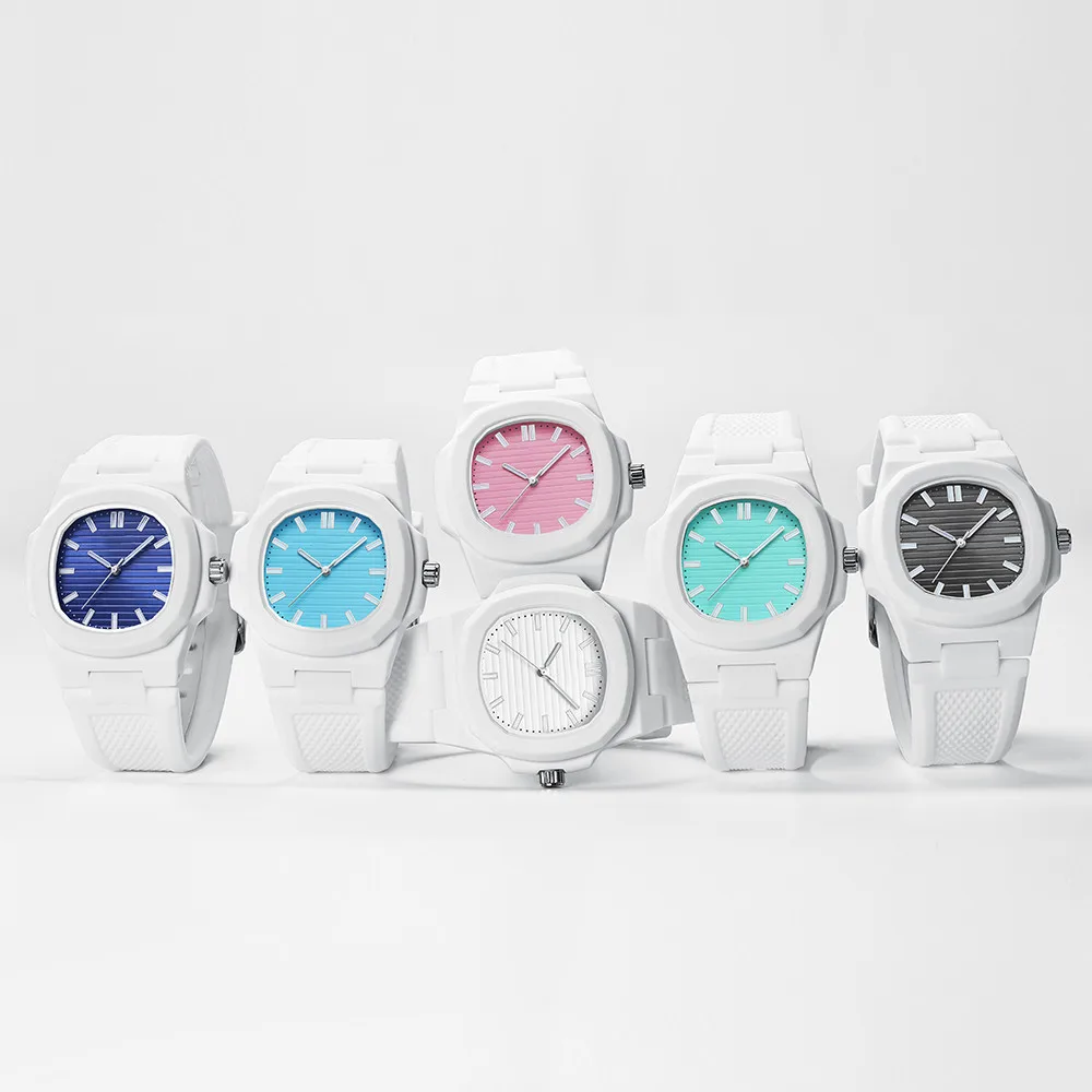 

Luxury Brand Square Stripe Color Silicone Men's Watch Waterproof Quartz Sport Wristwatch for Couples Rlojes Para Hombre