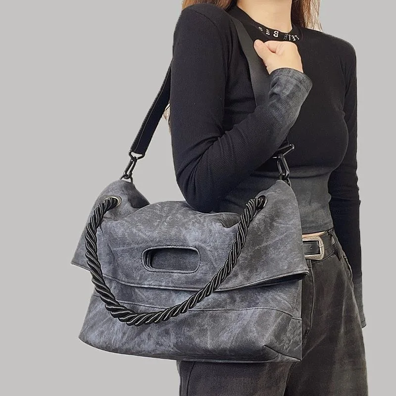 

Женская большая сумка из искусственной джинсовой кожи 2024, большая рабочая сумка через плечо формата А4, модная сумка через плечо для офиса и колледжа