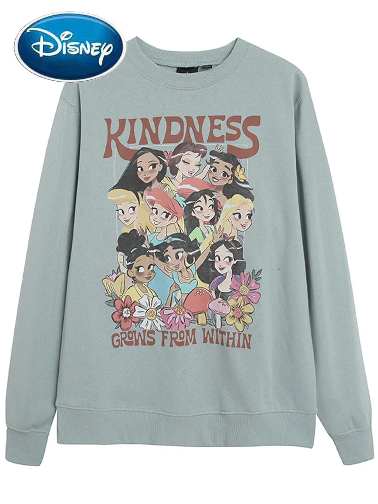 

Disney Princess Sweatshirt Snow White Ariel Jasmine Belle Cinderella Cartoon Print Harajuku Women Fleece Jumper Tops Streetwear
