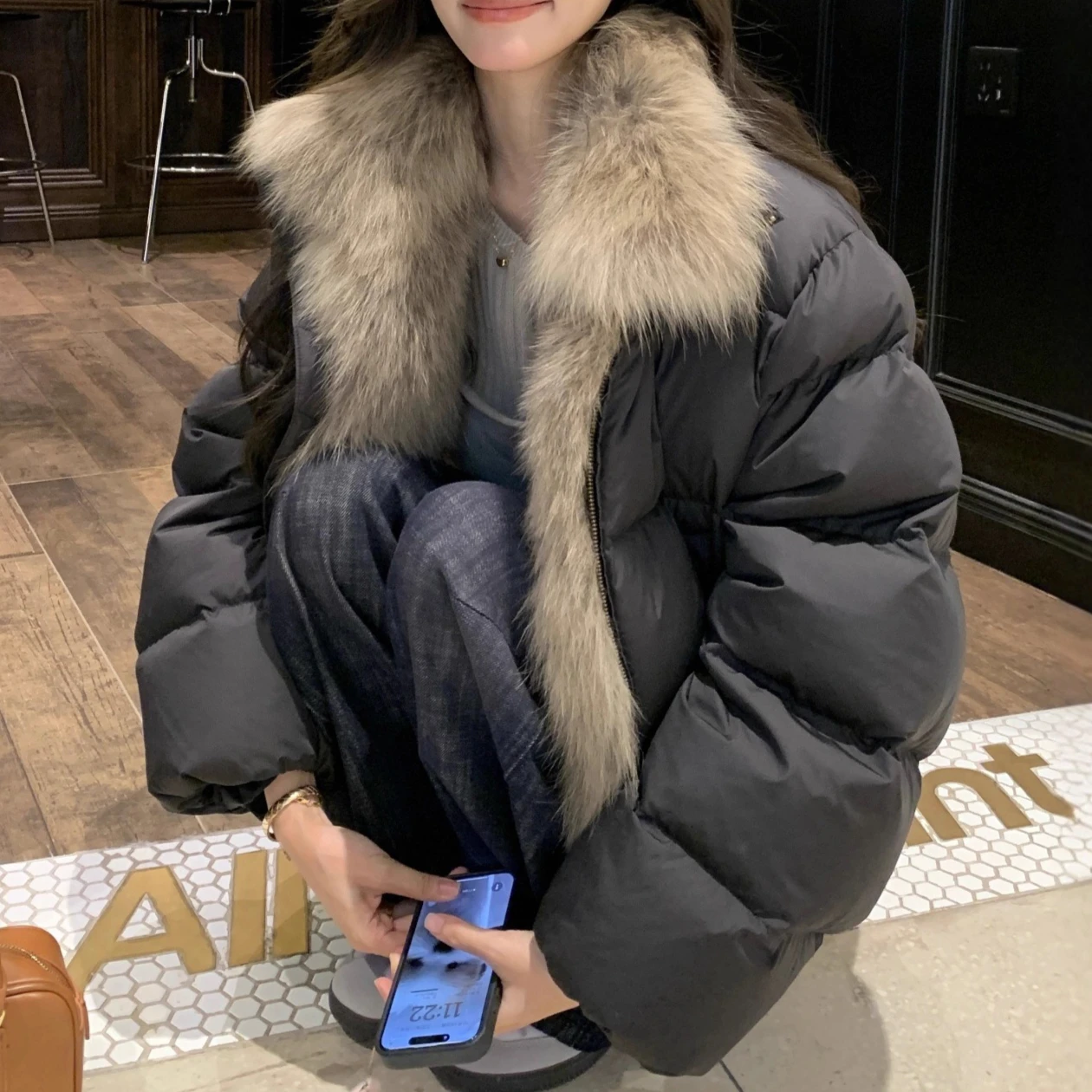 Women Down Coats Fur Collar Jackets Full Sleeve Thick Warm Y2k Streetwear Elegant Jacket Work Short Coat Autumn Winter 2026