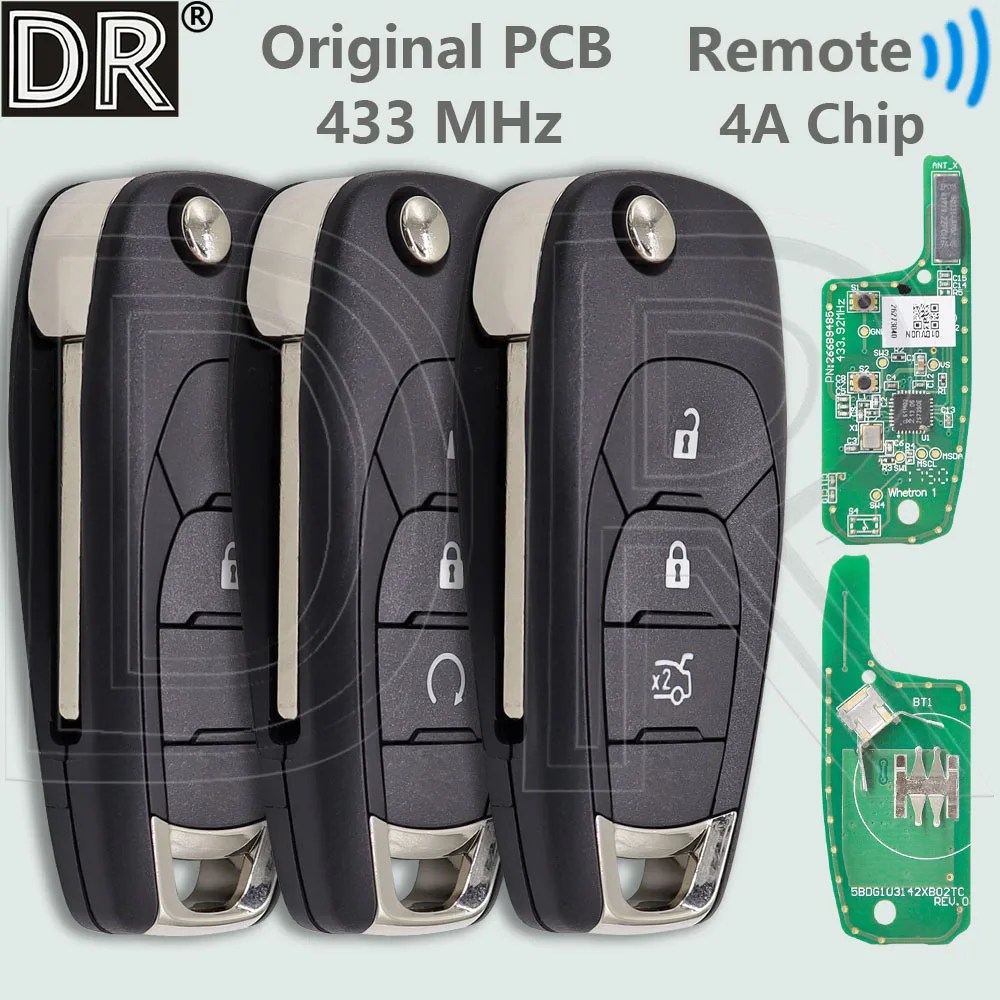 

DR Car 4A Chip 433MHz 2/3 Button Original PCB Car Remote Key For Chevrolet Cruz Trax Sonic Spark Onix