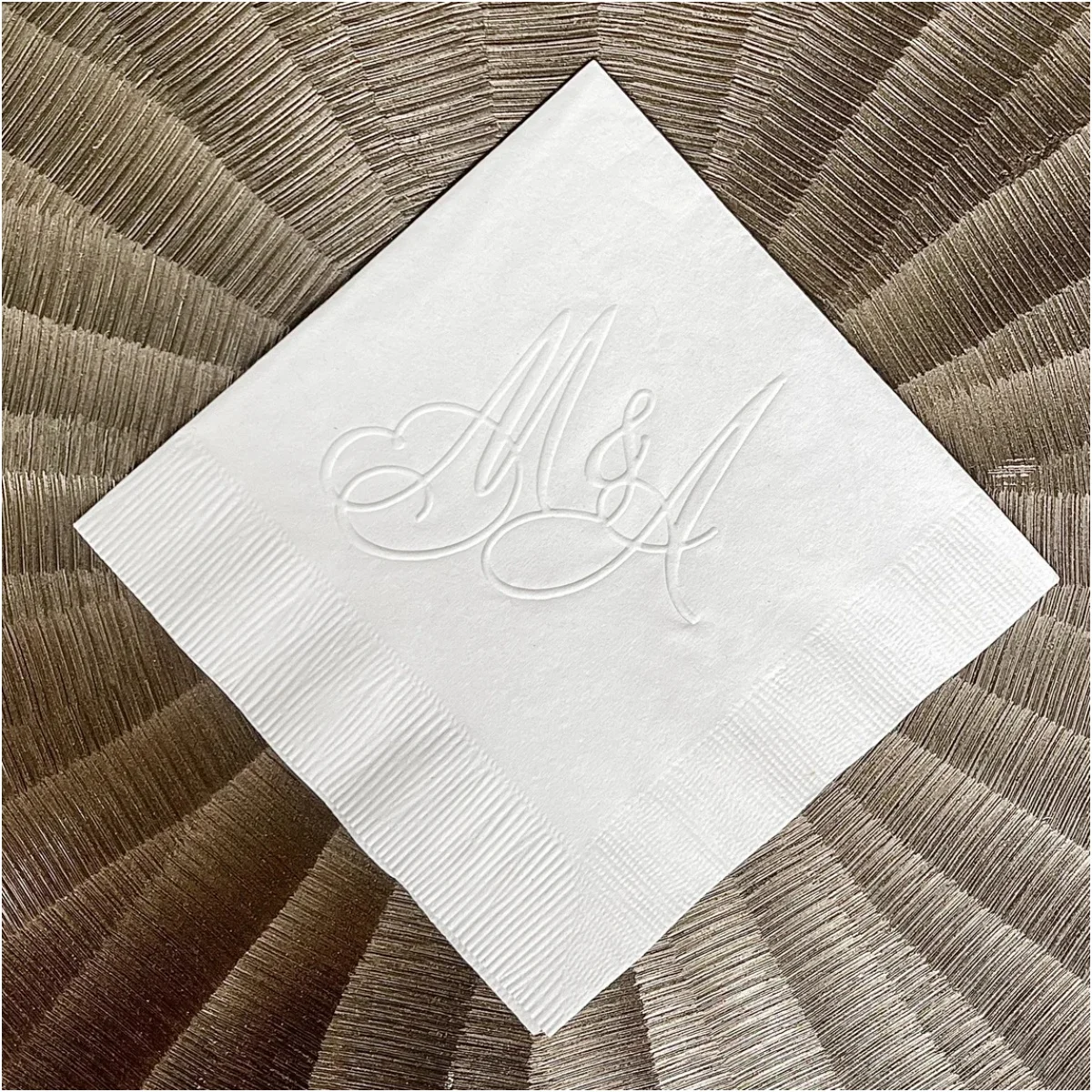 

50 Embossed Initials Wedding Napkins, Custom 3 Ply Embossed Cocktail Napkin, Personalized Wedding Embossed Napkins, Embossed 3