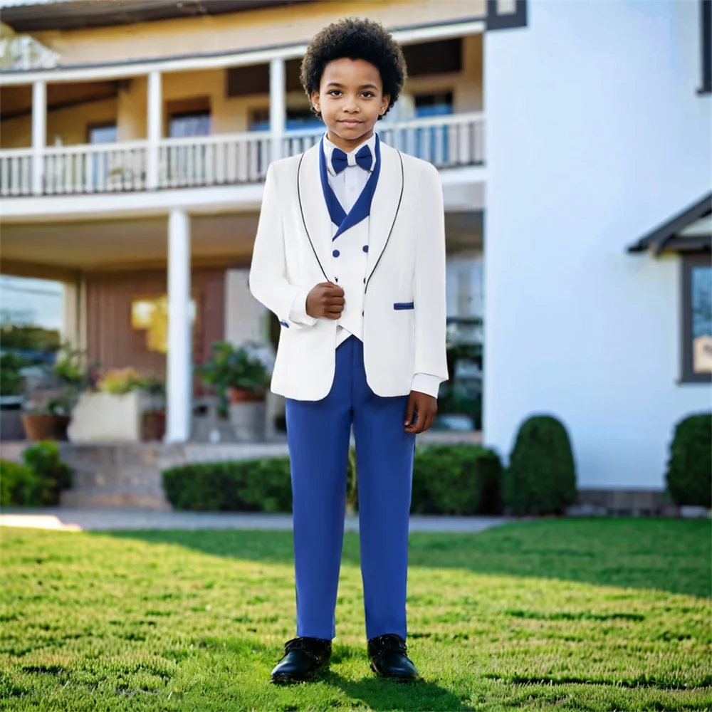 Quick Ship Classic Royal Blue Formal Slim Fit Suit Set Boys Birthday Performance Photography Costume Kids Blazer Vest Pants