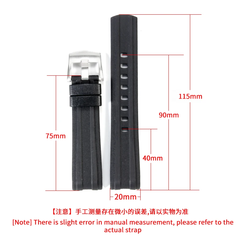 Daily Durable Special Folding Buckle 20mm Black Silicone Watch Strap Curved Interface for Omega Seamaster Sweatproof Heat-Proof