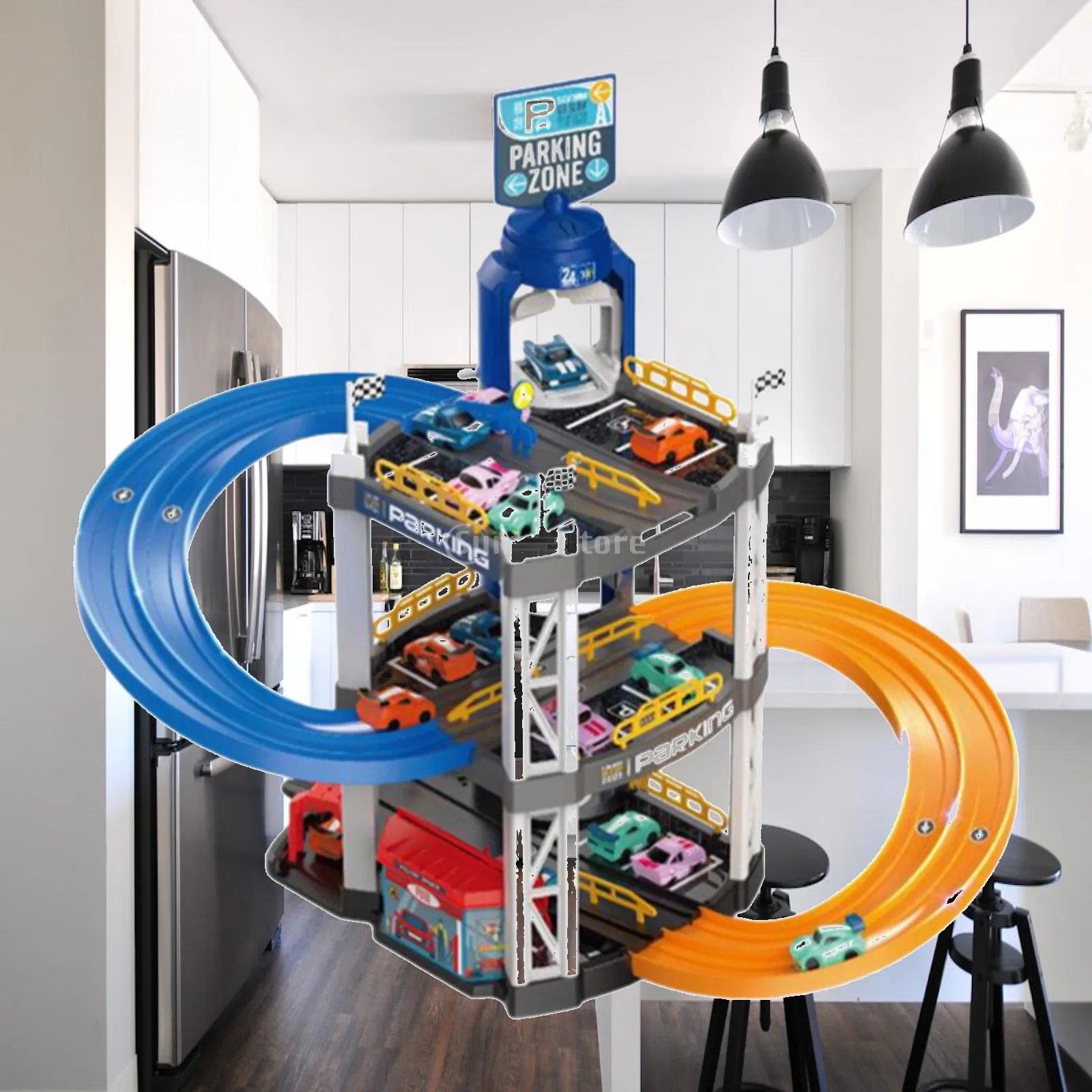 Train Track Car Playset Kids Educational Toy Mechanical Connecting Rod Adventure Rail Game with Plane Crane for Children Age