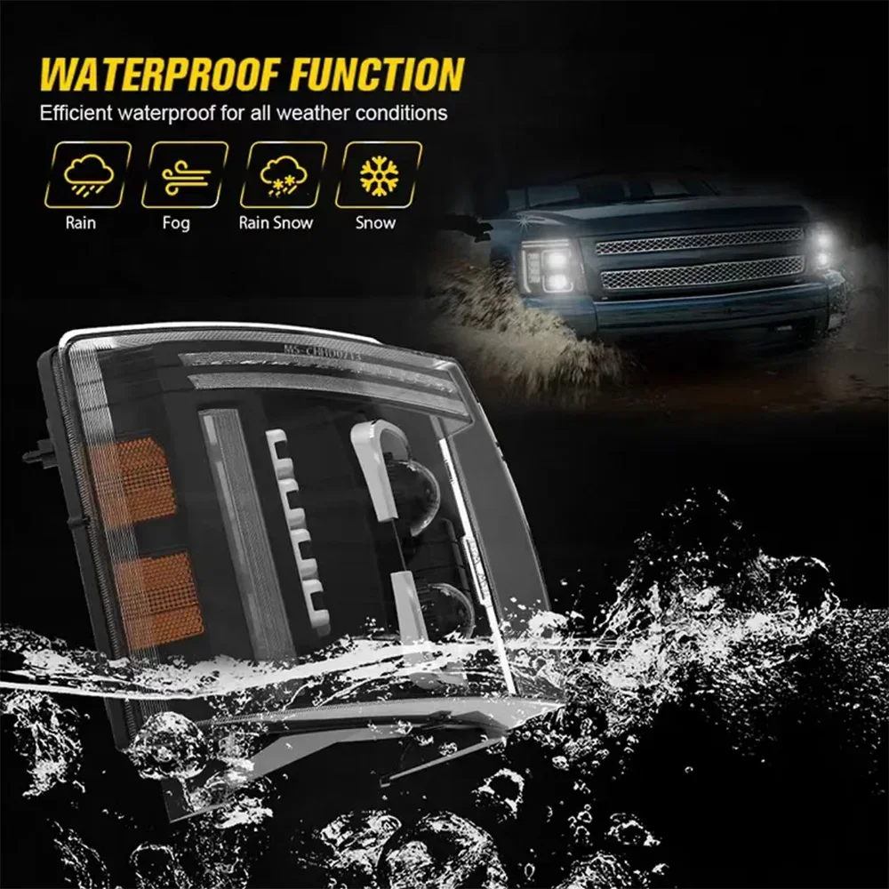 Pop 2 PCS Head Lamp For 2007-2013 Chevrolet Silverado 1500 2500 HD 3500 Turn Signal High Beam Angel Eye Projector Lens