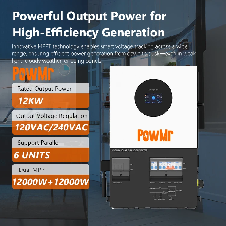 PowMr Support Parallel 12KW 120V/240Vac Output Split Phase Energy Storage Hybrid Solar Inverter For Mid-Large Solar System