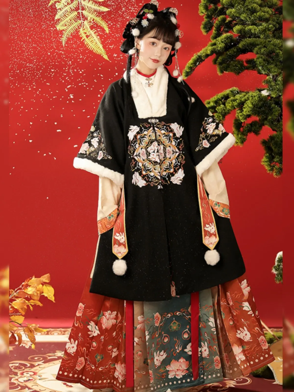 2026 Winter Hanfu Sets Women Chinese Traditional New Year Hanfu Costume Red Ma Mian Skirt Suit Female Christmas Costume view 2